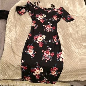 Black floral wiggle dress
